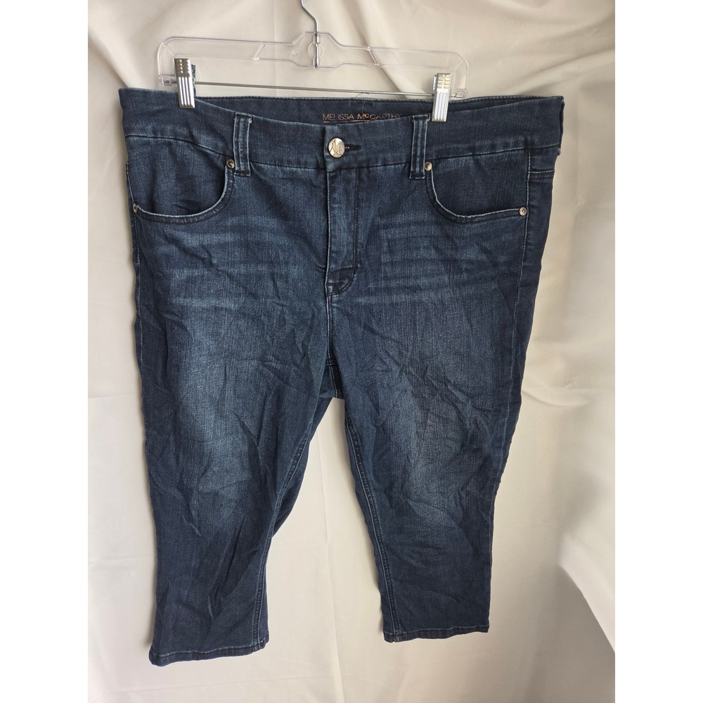 Melissa McCarthy Seven7 Capri Jeans Womens  Blue Dark Wash Slim Mid Crop